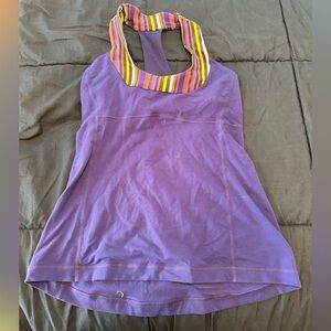 Lululemon size 8 deep blue purple tank with Striped Collar and built in bra